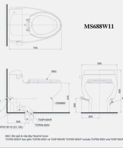 Bồn Cầu TOTO 1 Khối MS688W11 Nắp Điện Tử Bồn Cầu TOTO 1 Khối MS688W11 Nắp Điện Tử Bản vẽ kỹ thuật Bàn Cầu TOTO 1 Khối MS688W11 Nắp Điện Tử