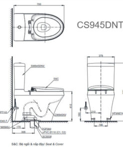 Bản vẽ kỹ thuật Bàn Cầu TOTO 2 Khối CS945DNT2 Nắp Đóng Êm