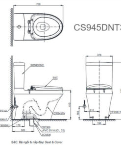 Bản vẽ kỹ thuật Bàn Cầu TOTO 2 Khối CS945DNT3 Nắp Đóng Êm