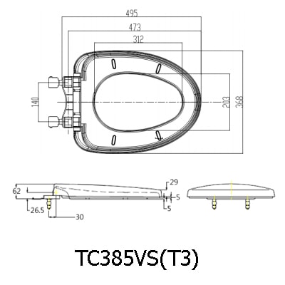 Bản vẽ kỹ thuật Nắp Đóng Êm TOTO TC385VS(T3)