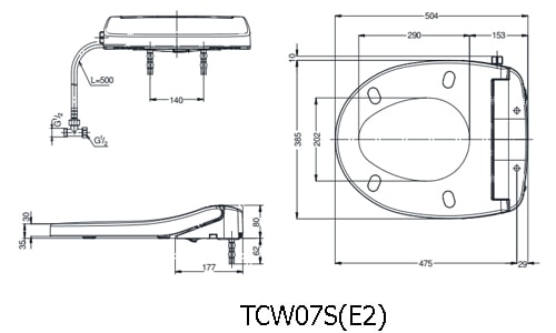 Bản vẽ kỹ thuật Nắp Rửa Cơ TOTO TCW07S(E2)