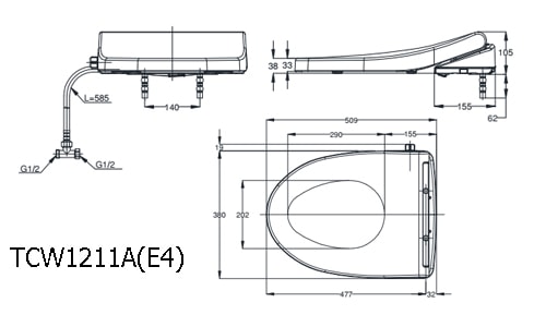 Bản vẽ kỹ thuật Nắp Rửa Cơ TOTO TCW1211A(E4)