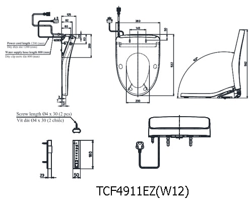 Bản vẽ kỹ thuật Nắp Rửa Điện tử TOTO TCF4911EZ(W12)