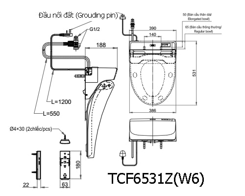 Bản vẽ kỹ thuật Nắp Rửa Điện tử TOTO TCF6531Z(W6)
