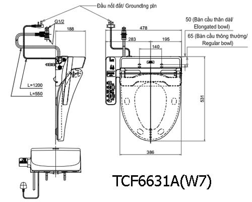 Bản vẽ kỹ thuật Nắp Rửa Điện tử TOTO TCF6631A(W7)