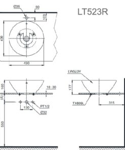 Bản Vẽ Kỹ Thuật Chậu Rửa Lavabo Đặt Trên Bàn TOTO LT523R
