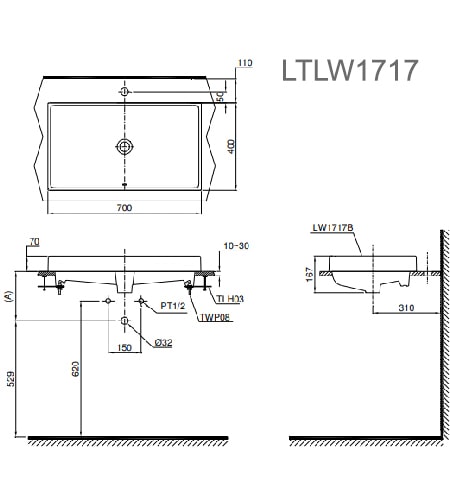 Bản vẽ kỹ thuật Chậu Rửa Lavabo Đặt Trên Bàn TOTO LW1717B