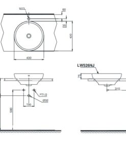 Bản vẽ kỹ thuật Chậu Rửa Lavabo Đặt Trên Bàn TOTO LW526NJ