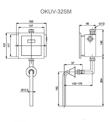 Bản Vẽ Kỹ Thuật Van Xả Bồn Tiểu Cảm Ứng INAX OKUV-32SM