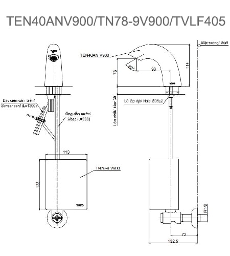 Bản vẽ kỹ thuật Vòi Cảm Ứng Lavabo TOTO TEN40ANV900/TN78-9V900/TVLF405 Lạnh
