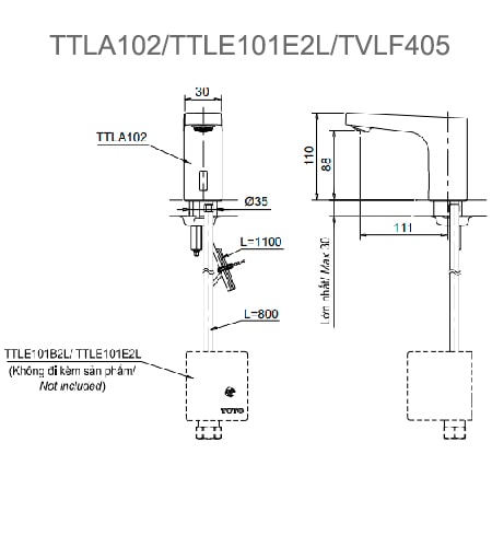 Bản vẽ kỹ thuật Vòi Cảm Ứng Lavabo TOTO TTLA102/TTLE101E2L/TVLF405 Lạnh
