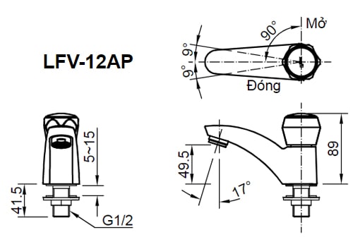 Bản vẽ kỹ thuật Vòi Lavabo INAX LFV-12AP Lạnh