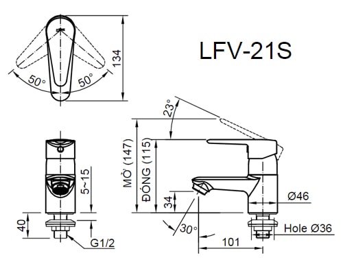 Bản vẽ kỹ thuật Vòi Lavabo INAX LFV-21S Lạnh