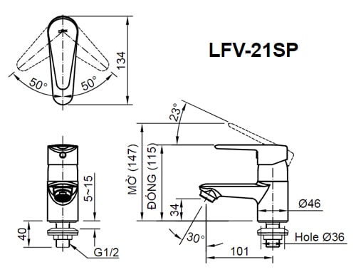Bản vẽ kỹ thuật Vòi Lavabo INAX LFV-21SP Lạnh