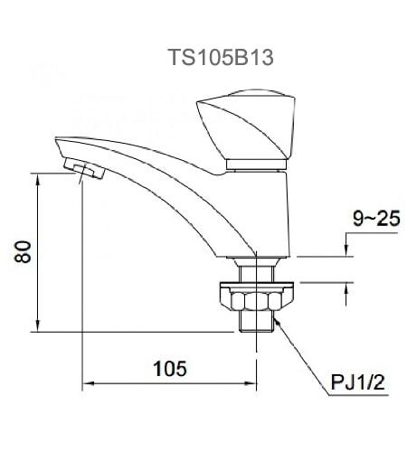 Bản vẽ kỹ thuật Vòi Lavabo TOTO TS105B13 Lạnh