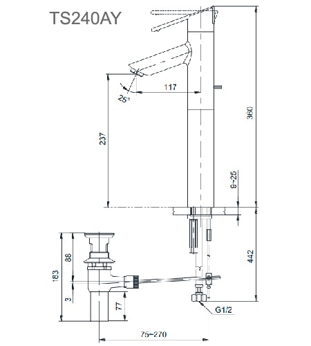 Bản vẽ kỹ thuật Vòi Lavabo TOTO TS240AY Đặt Bàn Nóng Lạnh