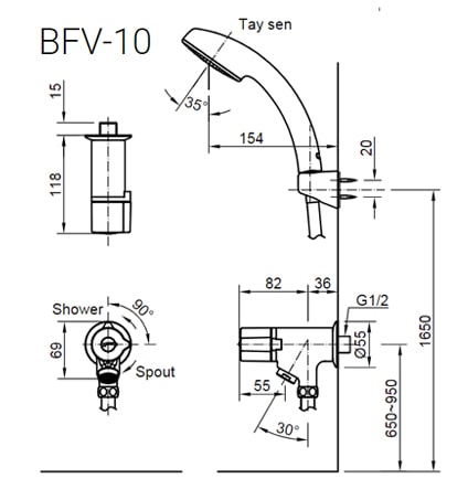 Bản vẽ kỹ thuật Vòi Sen Tắm INAX BFV-10 Lạnh