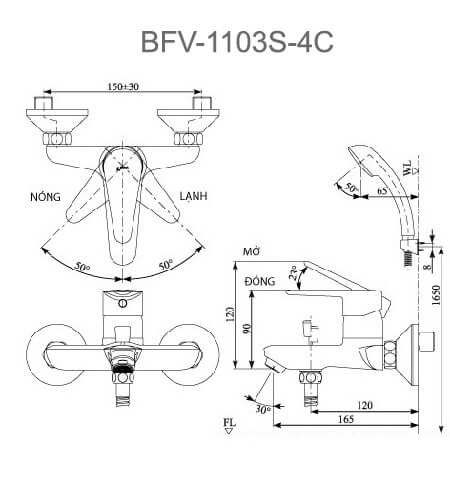 Bản Vẽ Kỹ Thuật Vòi Sen Tắm INAX BFV-1103S-4C Nóng Lạnh