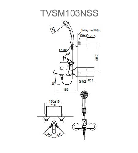 Bản Vẽ Kỹ Thuật Vòi Sen Tắm TOTO TVSM103NSS Nóng Lạnh