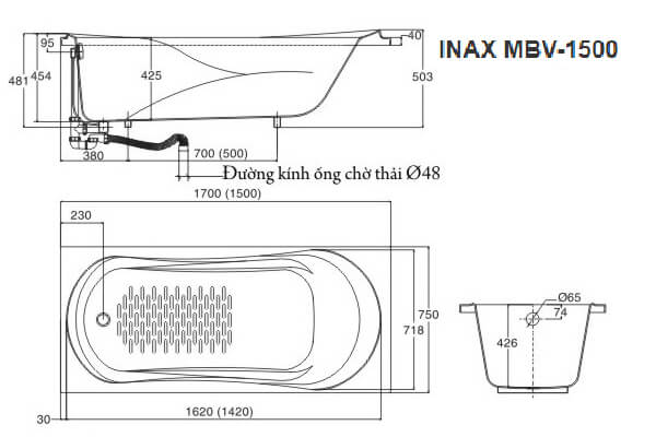 Bản vẽ kỹ thuật Bồn tắm Inax Galaxy MBV-1500