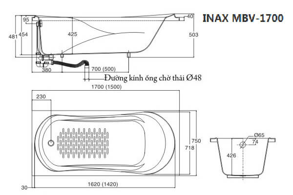 Bản vẽ kỹ thuật Bồn tắm Inax Galaxy MBV-1700