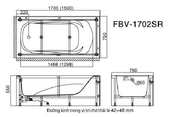 Bản vẽ kỹ thuật Bồn tắm Inax Yếm FBV-1702SL, FBV-1702SR