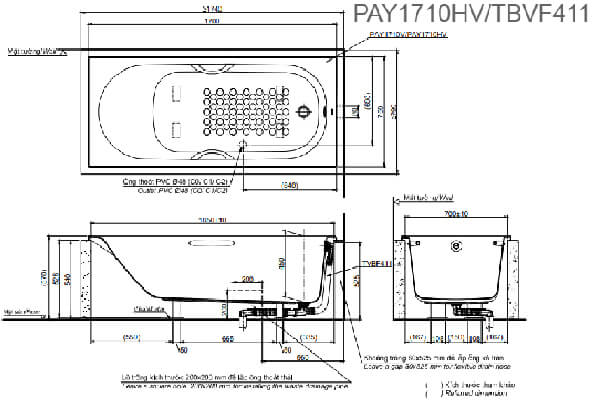 Bản vẽ kỹ thuật Bồn tắm TOTO PAY1710HV/TBVF411