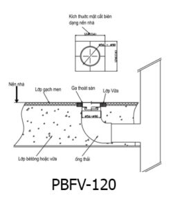 Bản vẽ kỹ thuật Phễu Thoát Sàn Inax PBFV-120
