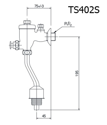 Bản vẽ kỹ thuật Van Xả Nhấn Bồn Tiểu Nam TOTO TS402S