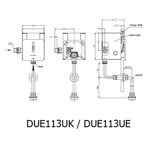 Bản vẽ kỹ thuật Vòi Xả Cảm Ứng TOTO DUE113UEV1 220V