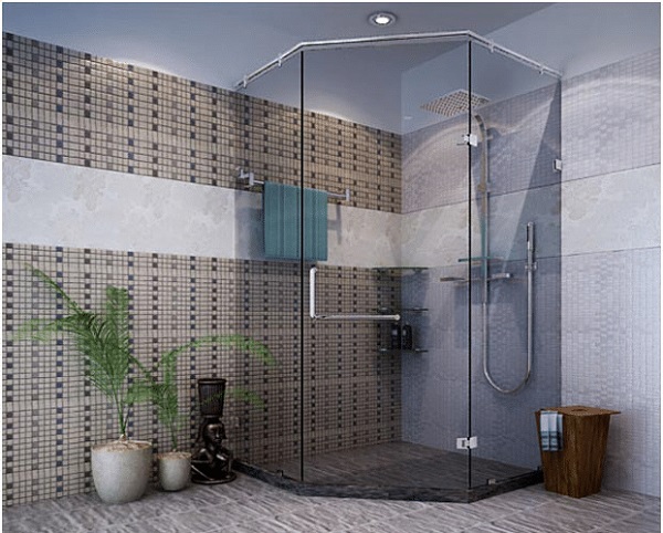 phòng tắm kính vát góc