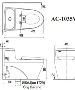 Bản vẽ kỹ thuật Bàn Cầu Inax 1 Khối AC-1035VN Nắp Đóng Êm