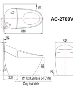 Bản vẽ kỹ thuật Bàn Cầu Inax 1 Khối AC-2700VN Nắp Đóng Êm