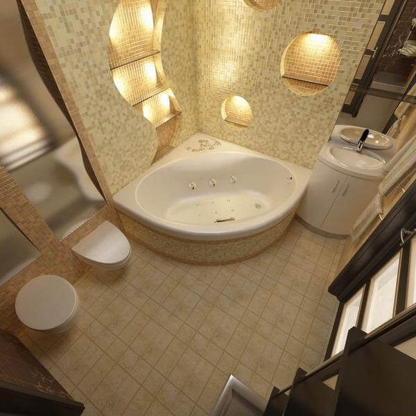 Bồn tắm góc có thiết kế đặc biệt, giúp tận dụng các góc thừa trong không gian phòng tắm