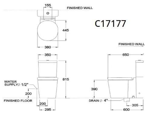 Bản vẽ kỹ thuật Bàn Cầu 2 Khối COTTO C17177 Olix