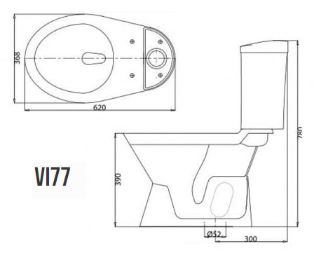 Bản vẽ kỹ thuật Bàn Cầu 2 khối Viglacera VI77 Nắp thường V1102