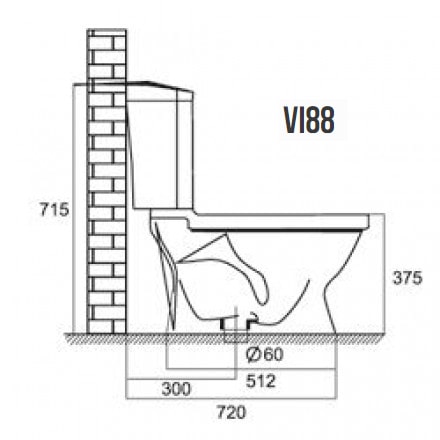 Bản vẽ kỹ thuật Bàn Cầu 2 khối Viglacera VI88 Nắp đóng êm V116