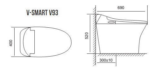 Bản vẽ kỹ thuật Bàn Cầu Thông minh 1 khối Viglacera V93 Nắp Điện tử