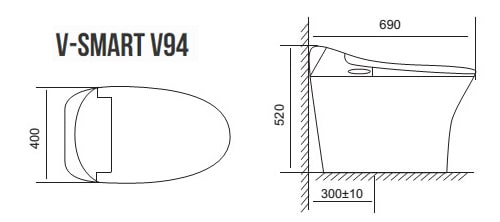 Bản vẽ kỹ thuật Bàn Cầu Thông minh 1 khối Viglacera V94 Nắp Điện tử