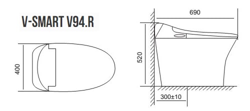 Bản vẽ kỹ thuật Bàn Cầu Thông minh 1 khối Viglacera V94.R Nắp Điện tử