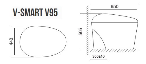 Bản vẽ kỹ thuật Bàn Cầu Thông minh 1 khối Viglacera V95 Nắp Điện tử