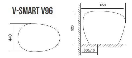 Bản vẽ kỹ thuật Bàn Cầu Thông minh 1 khối Viglacera V96 Nắp Điện tử