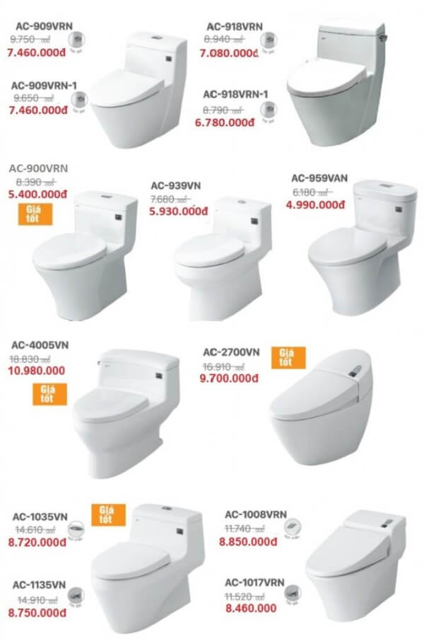 Bảng báo giá bồn cầu Inax