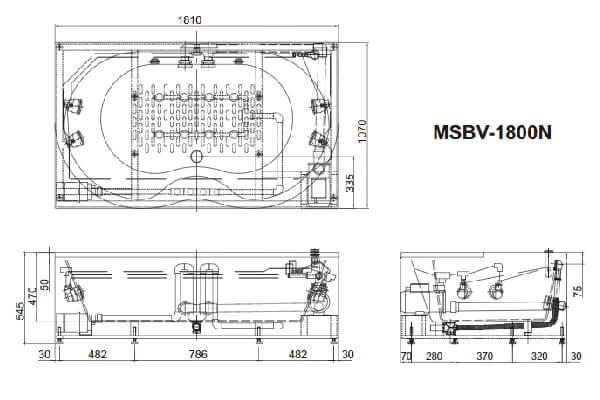 Bản vẽ chi tiết thiết kế và kích thước bồn tắm nằm Inax dòng Jacuzzi MSBV-1700B