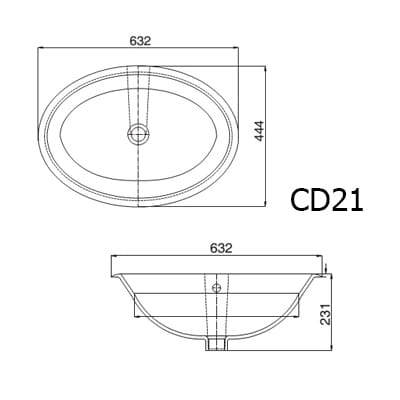 Bản vẽ kỹ thuật Chậu rửa lavabo Dương vành Viglacera CD21