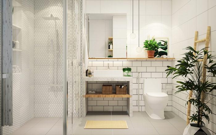 không gian phòng tắm 4m2 với tông màu trắng
