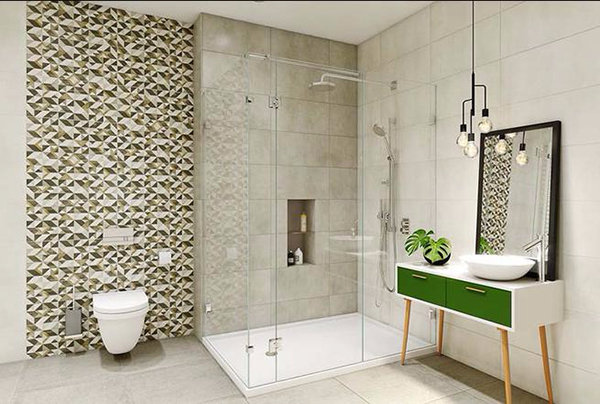 Phòng tắm ấn tượng với gạch ốp tường hoa văn độc đáo