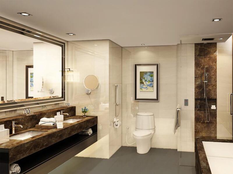 Thiết Kế Phòng Tắm Khách Sạn: Đừng bỏ qua hình ảnh thiết kế phòng tắm đầy đủ tiện nghi và sang trọng nhất ở địa chỉ này. Trang bị đầy đủ từ bồn tắm đến máy sấy tóc, phòng tắm sẽ là nơi lý tưởng để bạn thư giãn sau một ngày dài khám phá thành phố.