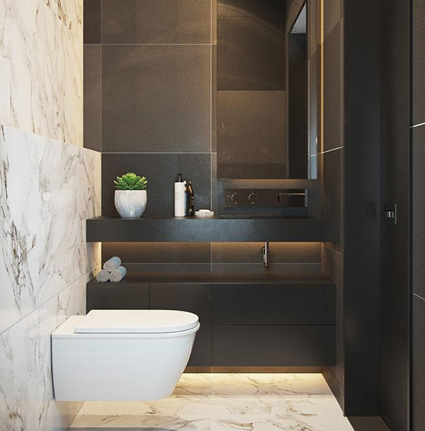 Thiết kế phòng tắm đơn giản với thiết bị vệ sinh