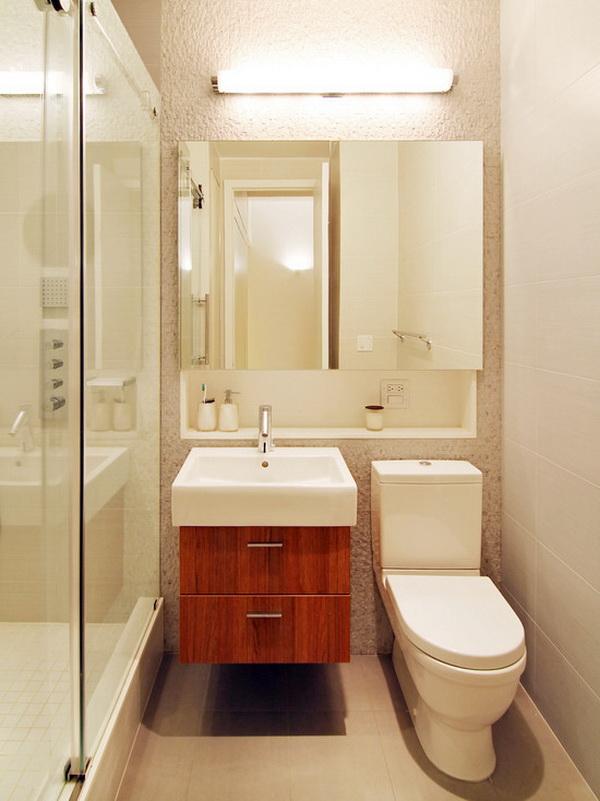 phòng tắm 4m2 tông màu trắng với nội thất đa năng